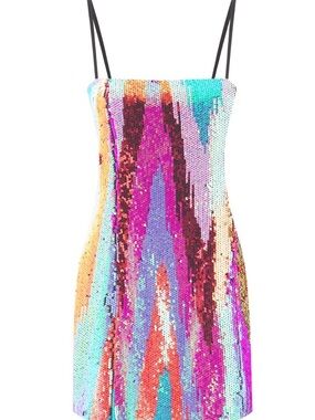 NWT BIRDIE MULTICOLOR SEQUIN MINI PARTY DRESS (2 US) Wolf & Badger